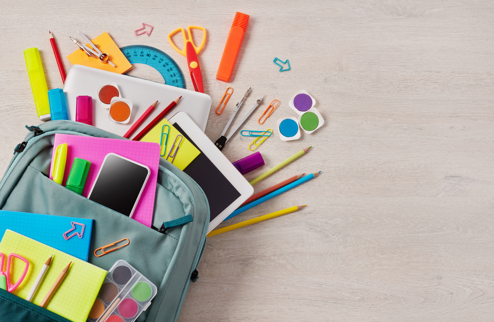 School backpack full with supplies